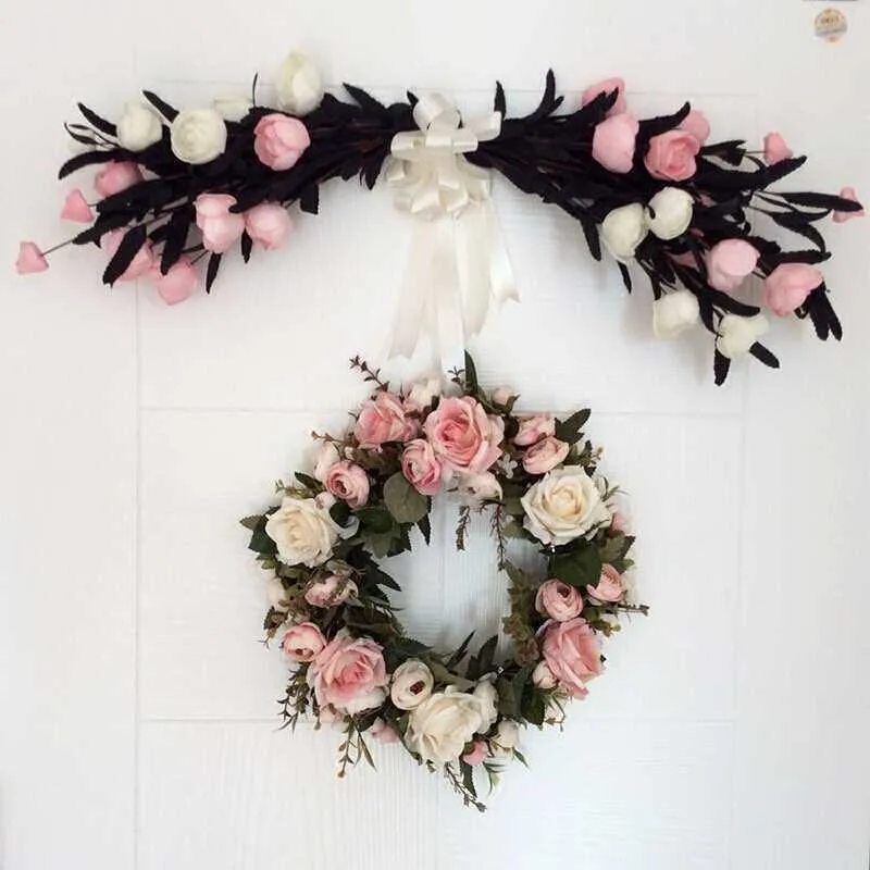 Шелковые розы, искусственные цветы, венки для двери, отличное качество, искусственная гирлянда для свадебного украшения, вечерние украшения для дома