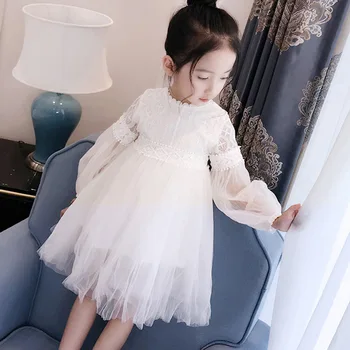 

2020 Spring Summer Little Girls Long Sleeved Sweet Dress Children's Embroidered Tulle Princess Dresses Kids Gauze One-Piece X321