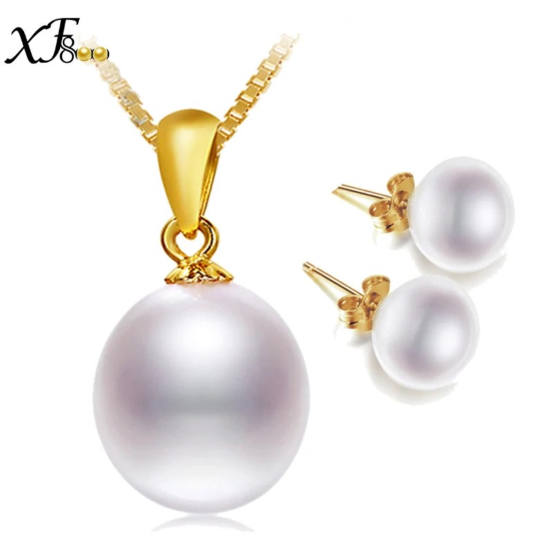 

[XF800] Pearl Jewelry Set Real 18K Gold Earrings & Pendant AU750 Fine For Lovers Wedding Engagement Jewelry[T223-1]