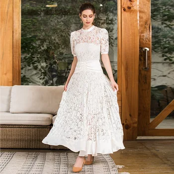

VKBN Spring and Summer High Quality White Lace Long Dress Party Night Club Dress 2019 Short Sleeve O-Neck Sexy Dresses