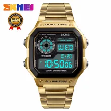 SKMEI Для мужчин спортивные часы отсчет Водонепроницаемый часы Нержавеющая сталь модные Цифровые наручные часы мужской Relogio Masculino 1335