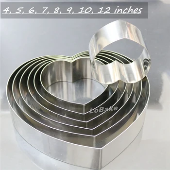 

(7pcs/set) New 4 - 10 inches heart shape mousse ring mould stainless steel candy bread cheese cake mold baking cooking tools