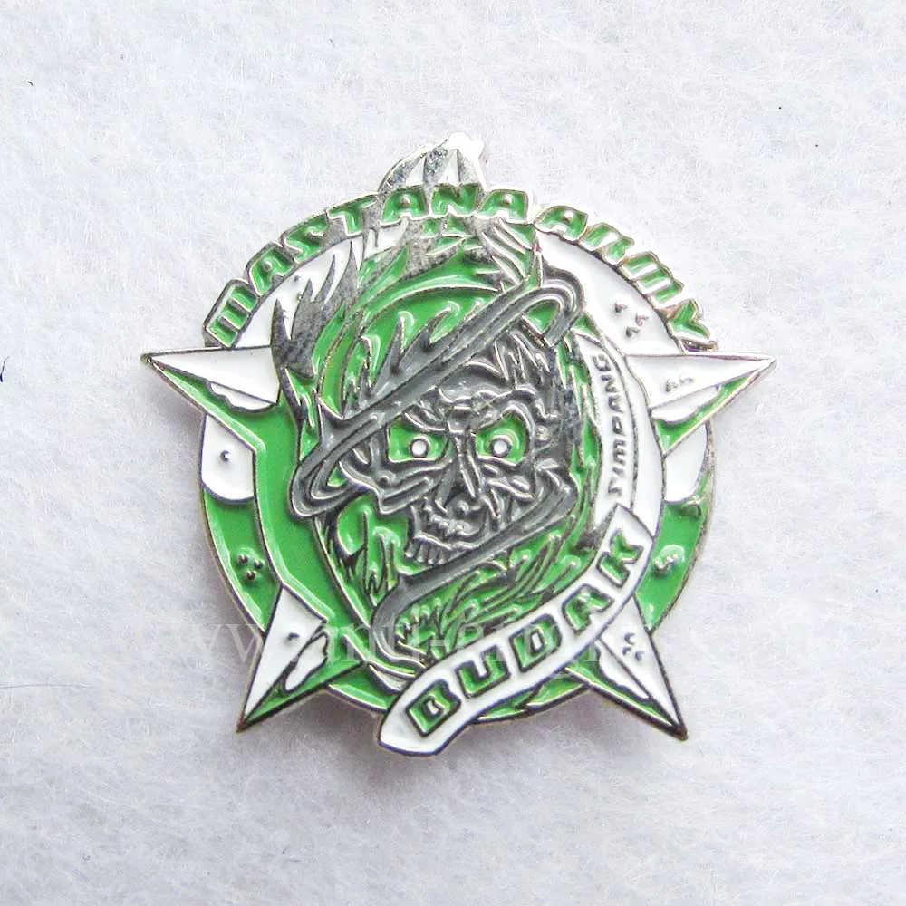 

Custom green soft enamel pin badges 1' white color