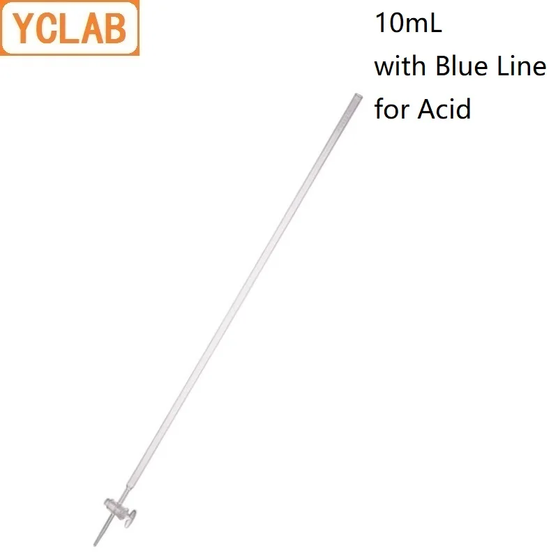 YCLAB 10 мл Burette с голубой линии на молочно-белый назад прямо Stopcock для кислоты класса A прозрачное стекло лабораторное стекло ware