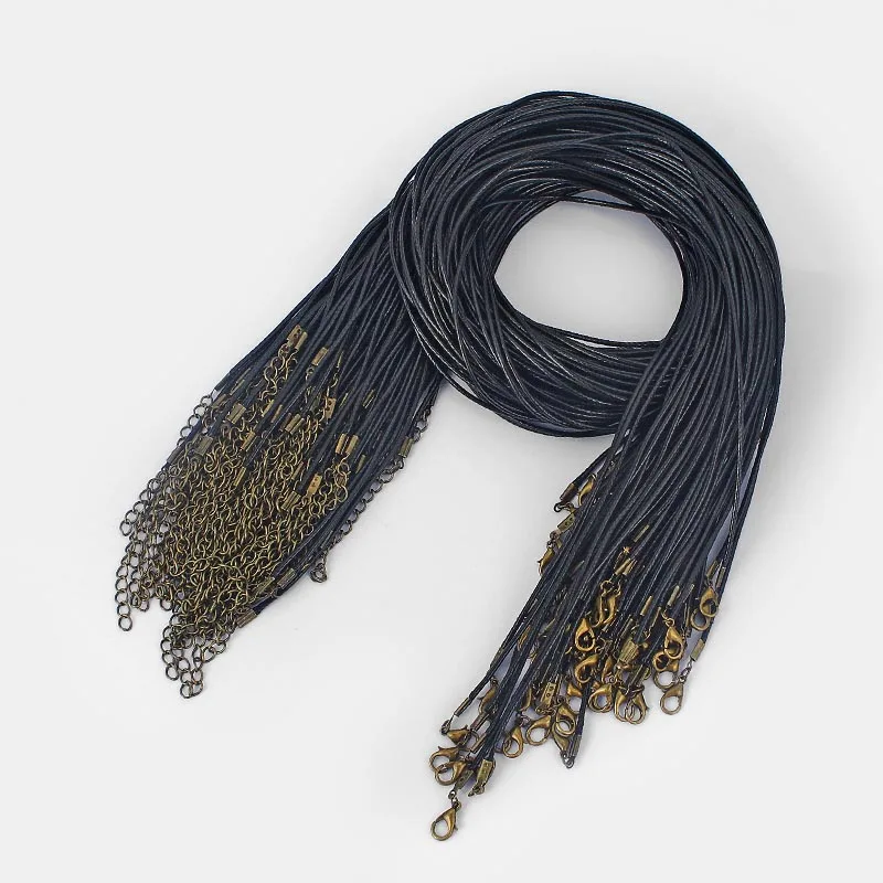 10 шт 1,5 мм черный/коричневый вощеный шнур ожерелье конец с золотом/серебром/бронзовая застежка-карабин удлиняющаяся цепочка ожерелье цепь 2 дюйма