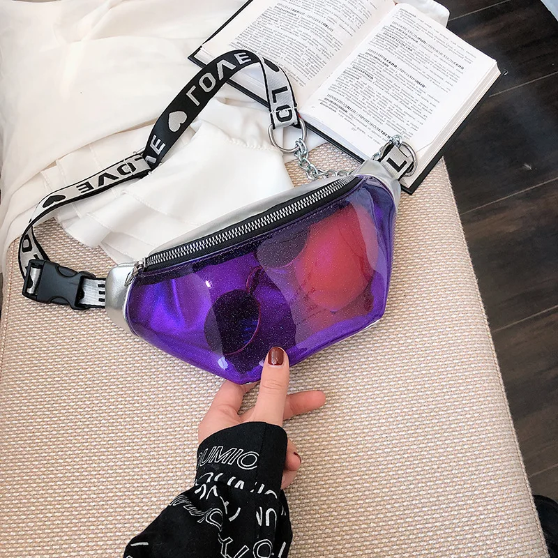 

DAUNAVIA Waist bag Belt Bum Bag Waterproof Transparent Clear Punk Holographic Fanny Pack Laser Waist Pack for Women shoulder bag