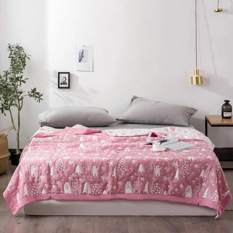 Famvotar, летнее одеяло, тонкое Стёганое одеяло, рождественское одеяло с рисунком оленя и снежинки, ультра мягкое Хлопковое трикотажное одеяло на лето и весну, s - Цвет: Color 1