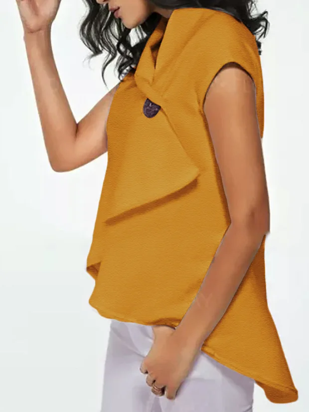 Женский дизайн с большими пуговицами и Асимметричная футболка, топы - Цвет: Цвет: желтый
