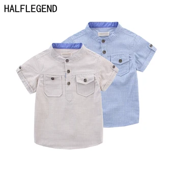 

2018 Summer Baby Boys Shirts Brand Fashion Short Sleeve Plaid Shirt European Style Children Clothing boys striped shirt