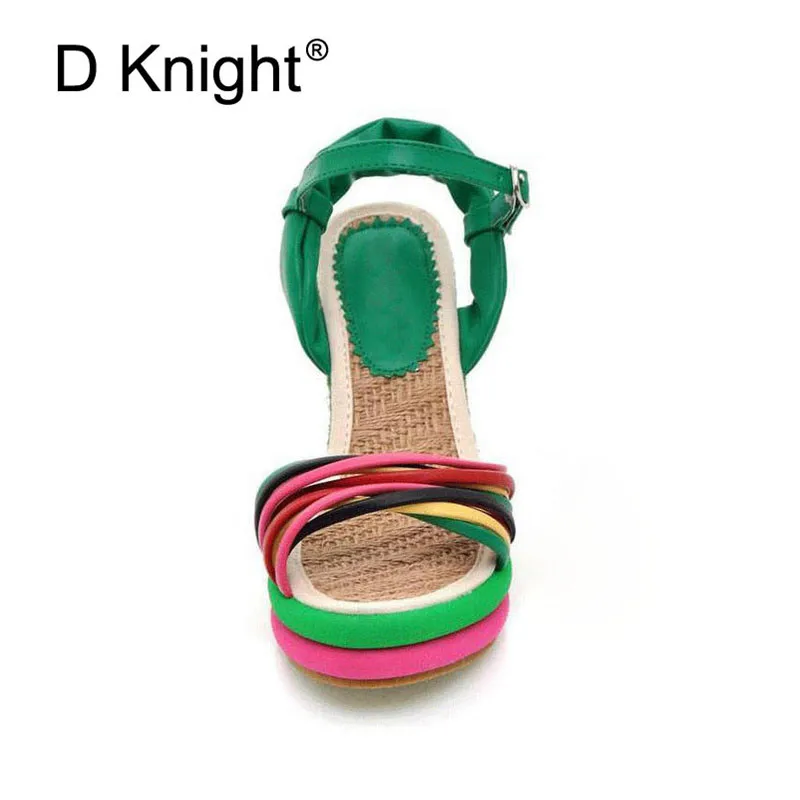 Gladiator Sandals Women 2018 Summer Bohemia Color Block Women Wedges Sandals Straw Braid Platform Wedge High Heel Women Sandals  (4)