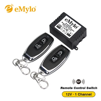 

eMylo DC 12V Latched Switch Wireless Lamp Switch Remote Control Light Switch 433Mhz Black Color 2X Transmitter 1 Channel Relay
