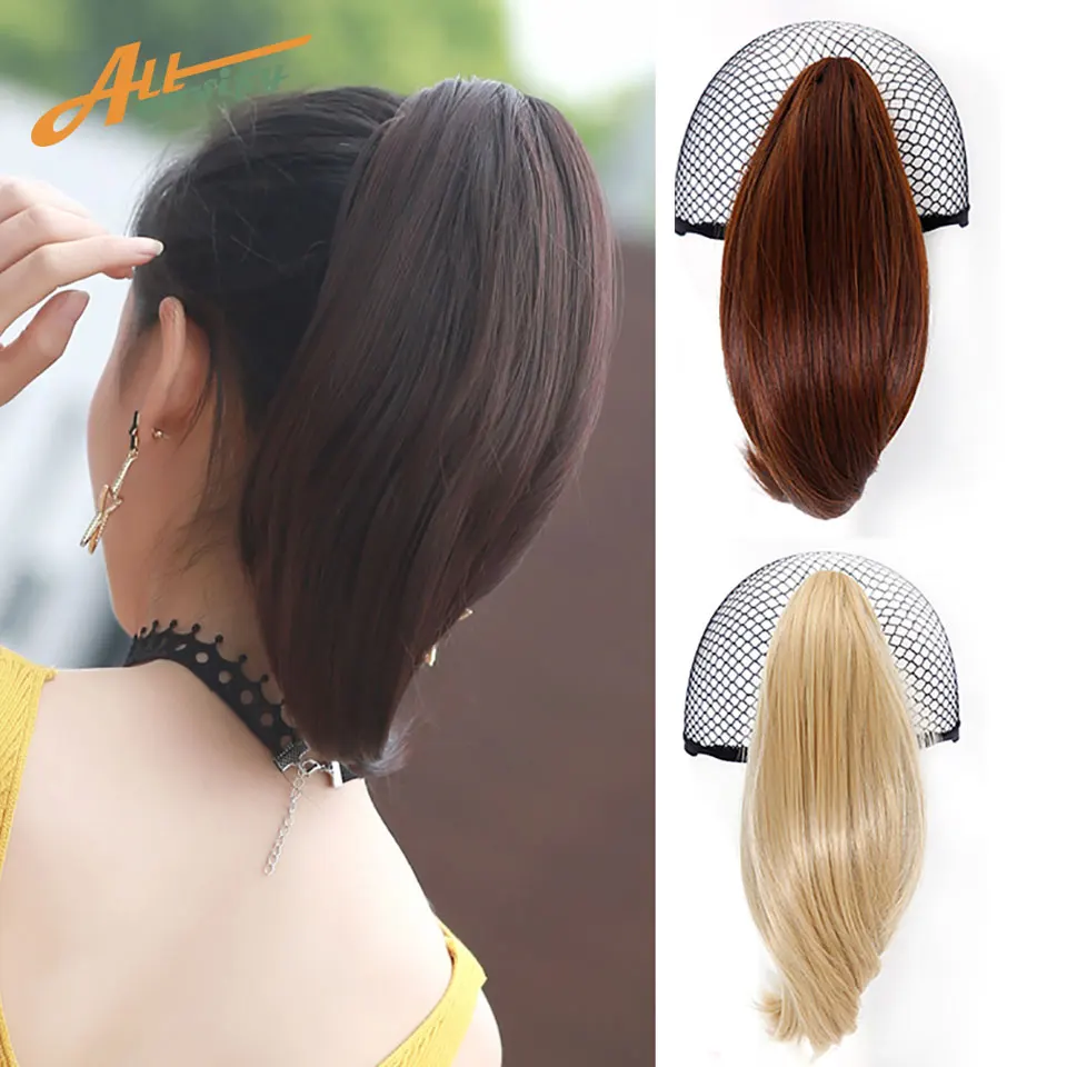 Allaosify Short Straight Claw Ponytail Clip In Hair Tail False Hair Ponytail Hairpins Synthetic Heat Resistant Fake Hair Piece
