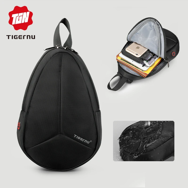 

Tigernu New Arrival Waterproof Oval Men's Shoulder Bags Sling Bag Large Capacity Headphone Hole iPad Travel Chest Bags for Male
