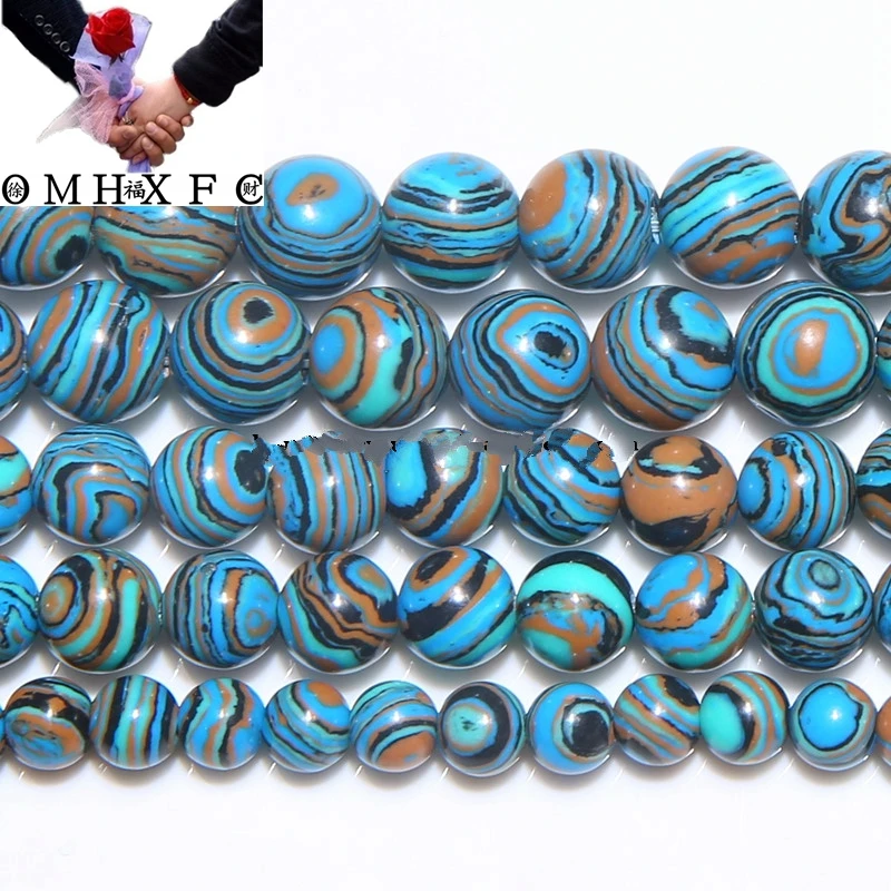 

OMH Wholesale 6 8 10 12 MM Free Shipping Stone Blue Lace Malachite Round Loose Beads Pick Size Jewelry Making ZZ240