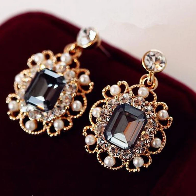 

HOMOD New Black Crystal Earrings for Women Big Drop Long Earrings with Stones Black Party Fashion Jewelry Accessories Brincos