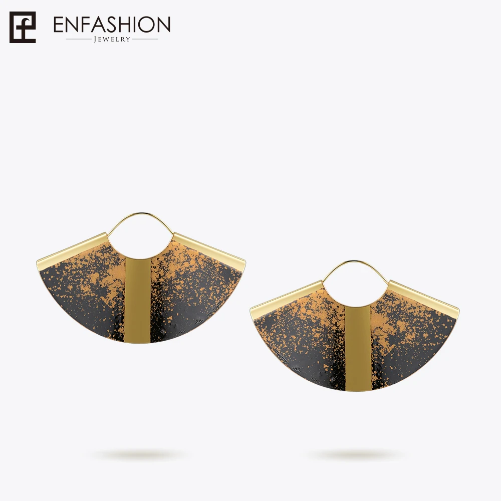 

Enfashion Lacquer Art Series Drop Earrings Big Fan Shape Gold color Earrings for Women Original Design Earrings EBQ18LA45