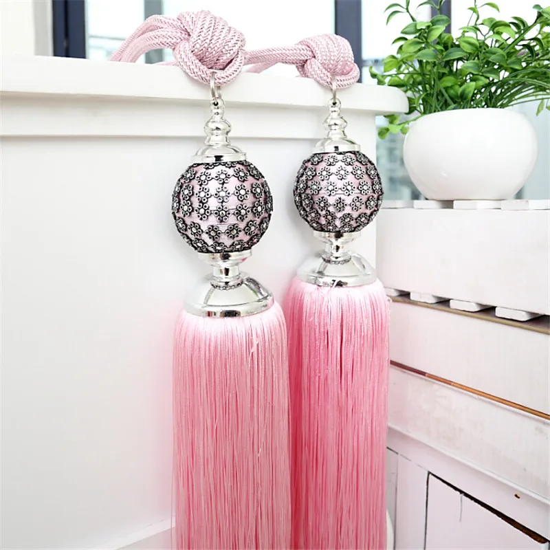 curtain tieback tassels pink 2pcs/lot window luxury sequin curtain