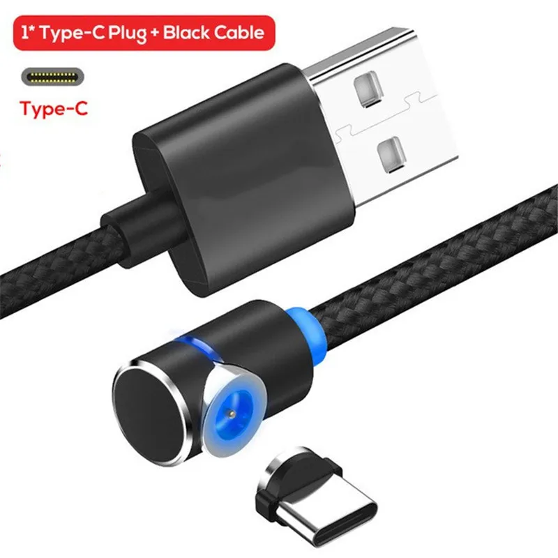 Магнитный кабель Acgicea 90 градусов usb type C для зарядки samsung S8 S9 Plus Магнитная Быстрая зарядка для Xiaomi huawei кабели зарядного устройства - Цвет: Black For Type C