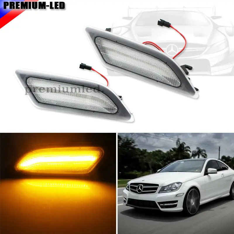 

(2) Euro Clear Lens Amber LED Side Marker Lights For Mercedes Benz 2012-2014 W204 LCI C250 C300 C350 Sedan/Coupe