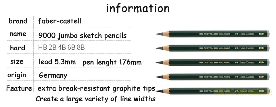 Faber-Castell 9000 jumbo графит рисунок Карандаши 5 шт./6 шт./лот 0.53 мм привести Книги по искусству эскиз карандашом HB 2b 4b 6b 8b Pro Builder Мелки