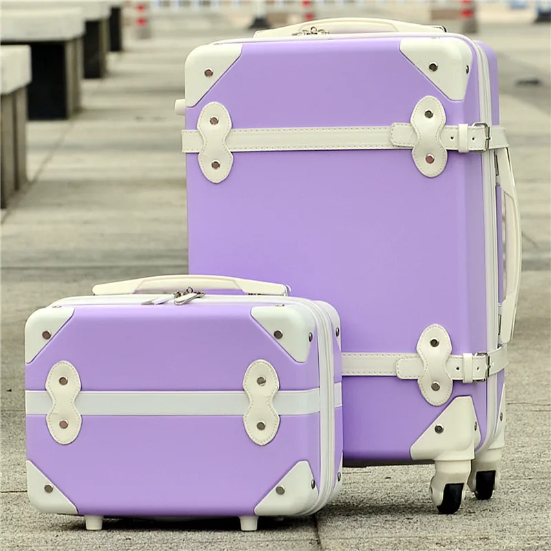14" 28"(2 pieces/set) vintage abs+pc trolley luggage bags set on