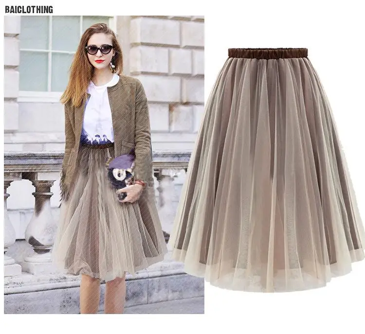 Double Gauze Skirt Sexy Fashion All match High Waist Women Tulle Skirt