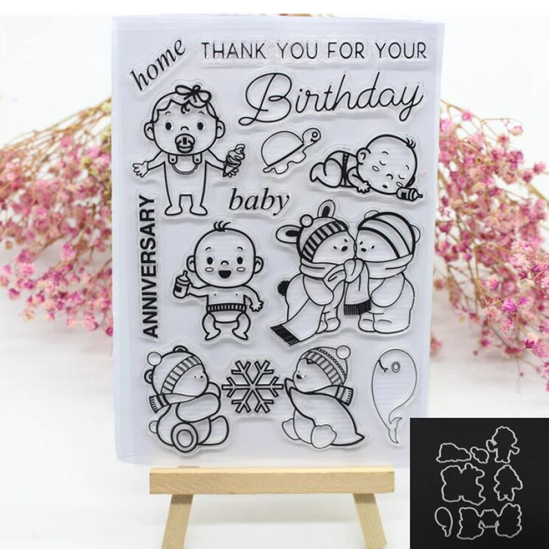 

Lovely Baby Snow Metal Cutting dies and Clear Stamp Set for DIY Scrapbooking Photo Album Decoretive Embossing Stencial
