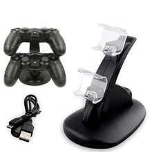 Luz LED Azul Controlador Dual PS4 Estande Carregador Doca Estação de Carregamento Rápido Sem Fio Gamepad Controlador de Jogo Pega Suporte