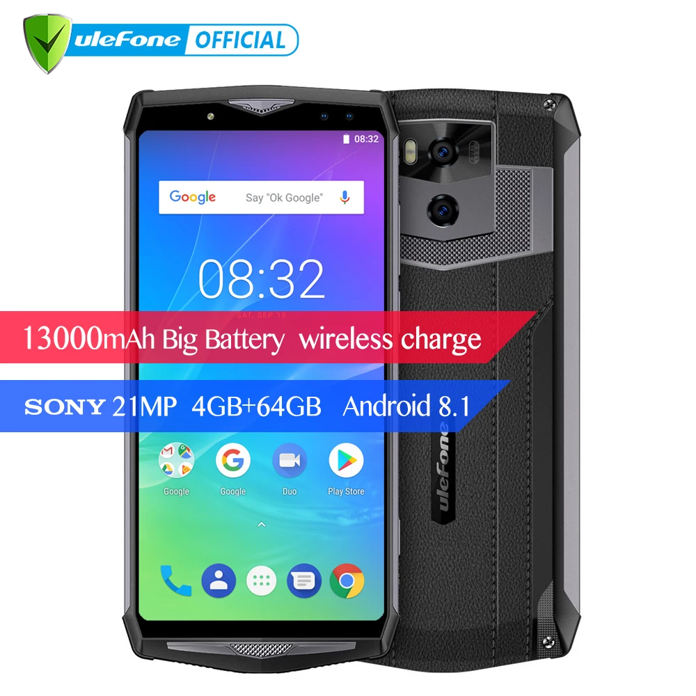 

Ulefone Power 5s 13000mAh Mobile Phone Android 8.1 6.0" FHD MTK6763 Octa Core 4GB+64GB 21MP Face ID Wireless Charge Smartphone