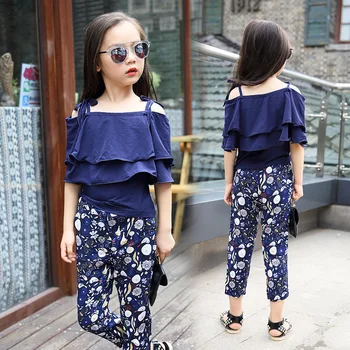 

Girls teens Clothing Sets 2018 Summer girls clothes suits sarafan top+floral Pants 2 Pcs clothes for girls 9 10 11 12 13 14 year
