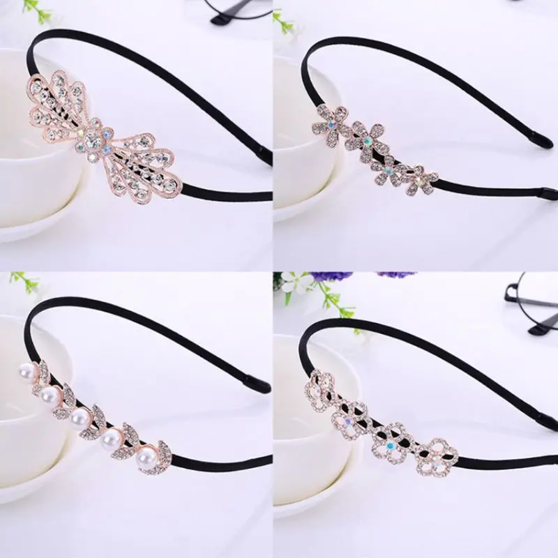 

Korean Ladies Metal Alloy Headband Imitation Pearl Flower Bowknot Charm Hair Hoop Princess Boutique Party Headpiece Random Style
