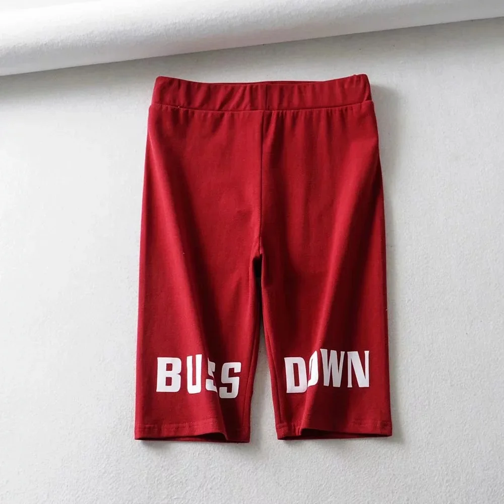 BUSS DOWN print Womens Biker Shorts High Waist skinny sexy Shorts Active Fitness Gym Summer Shorts Streetwear Slogan Shorts