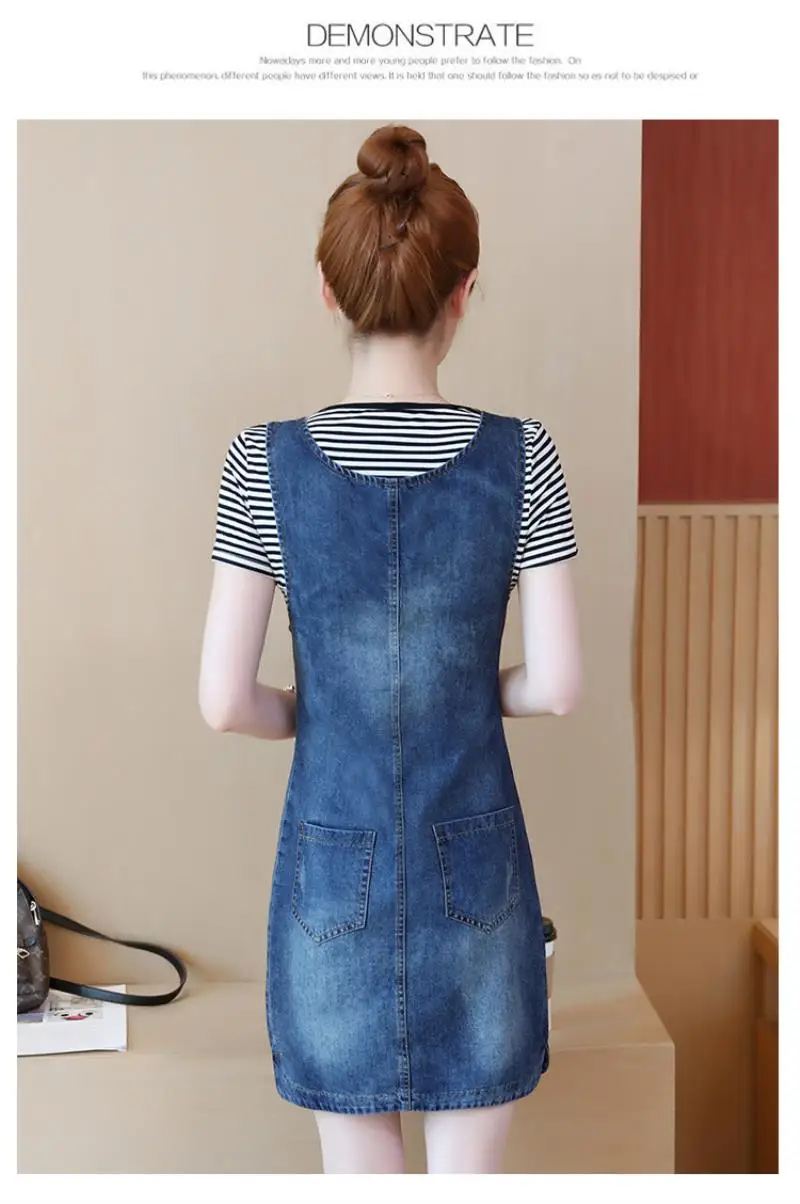 New Fashion Denim Jumper Dress Mid-Long Sleeve Dress Denim skirt