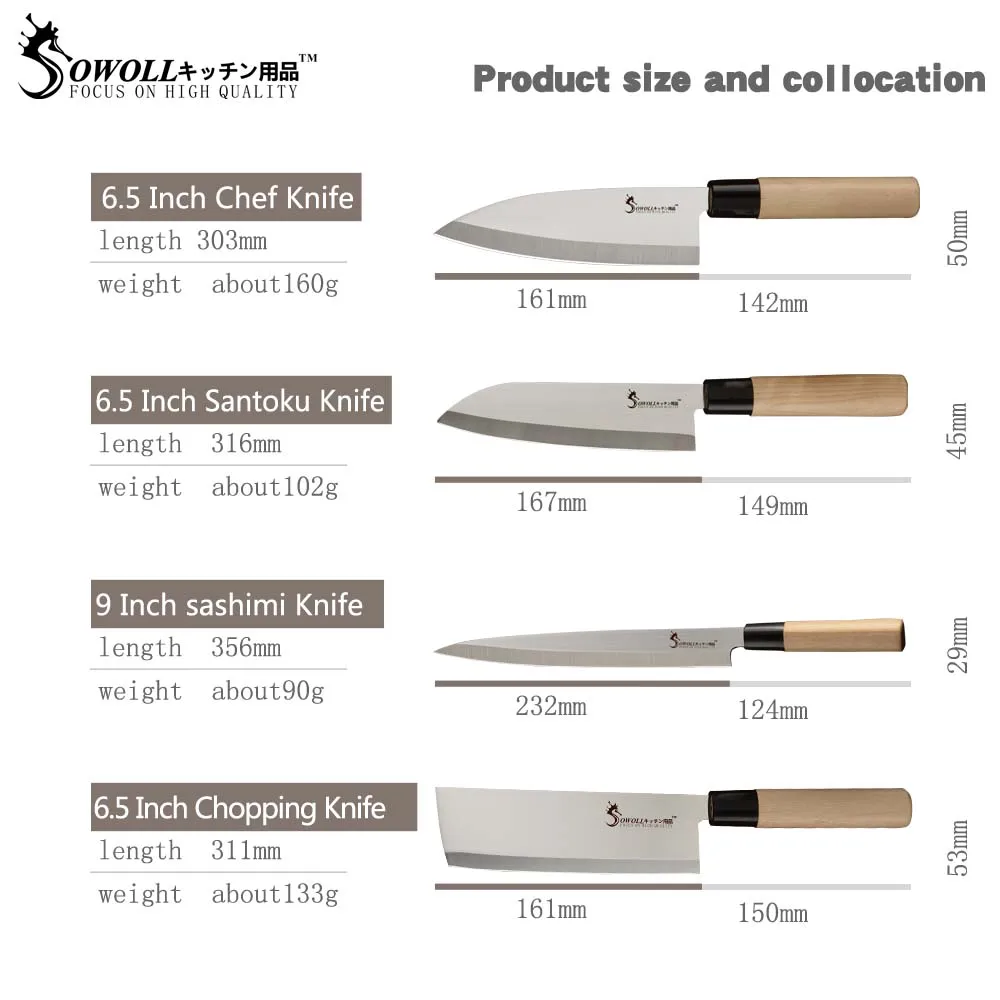 Кухонный нож Sowoll из нержавеющей стали 9 ''Sashimi 6,5'' Santoku разделочный нож шеф-повара костяная рыба овощи суши мясо кухонные инструменты