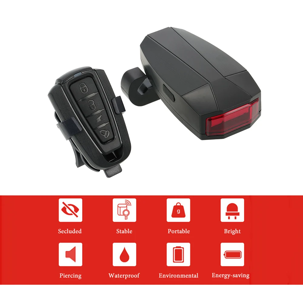 Clearance Bike Taillights Intelligent Anti-Theft Bicycle Alarm LED Cycling Strobe Warning Electric Bell with Wireless Remote USB 7