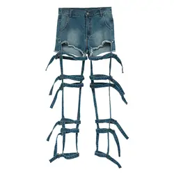 2019 новые летние полые ремни джинсовые шорты женские с высокой талией съемные широкие брюки повседневные уличные джинсы трофей рыцарь шорты