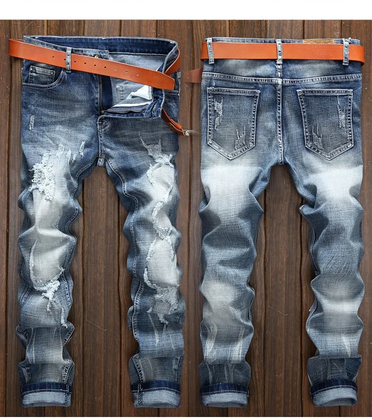 ACRMRAC для мужчин джинсы для женщин тонкий отверстие лоскутное прямые джинсы большой размеры 8903