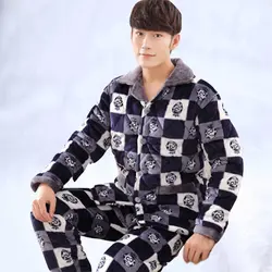Мужская пижама зимняя Коралловая шерсть утолщенная с шерстью трехслойная хлопковая стеганая куртка осень зима теплый фланец домашняя