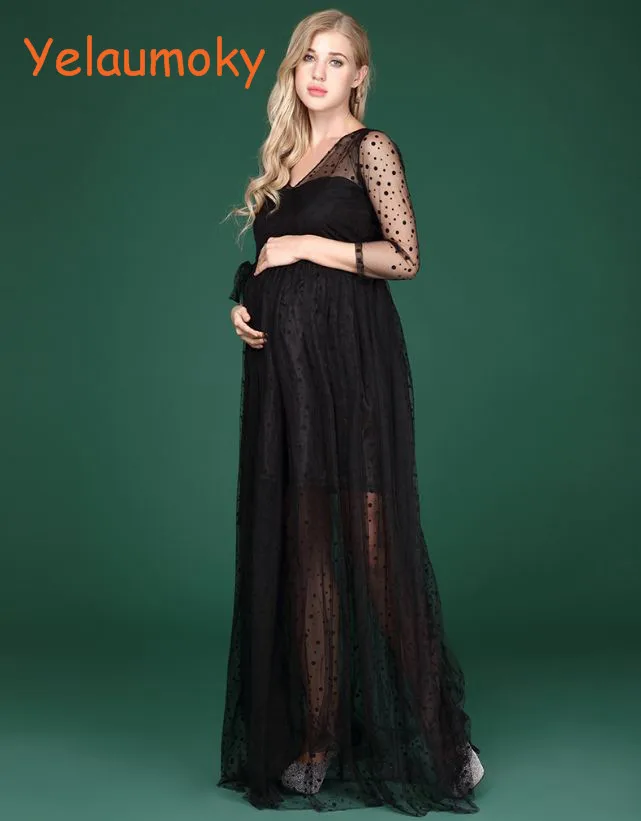 

Photography maternity mesh tulle dress photo props woman pregnant beach gowns Girls wedding party holidays dresses[Yelaumoky]