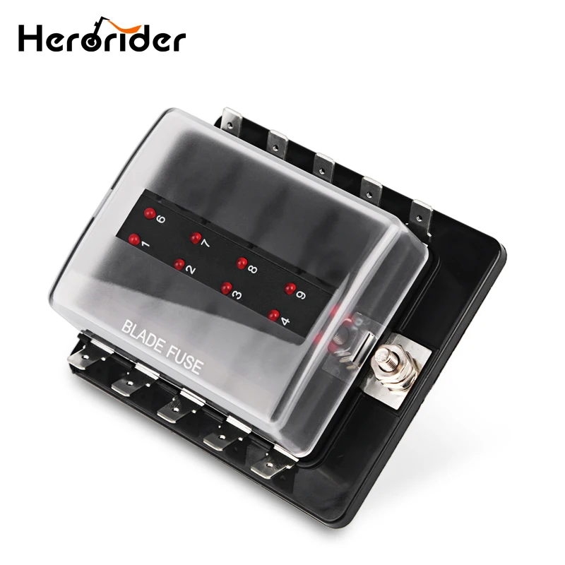 

10 Way Blade Fuse Box Holder with LED Warning Light Kit for Car Boat Marine Trike 12V 24V