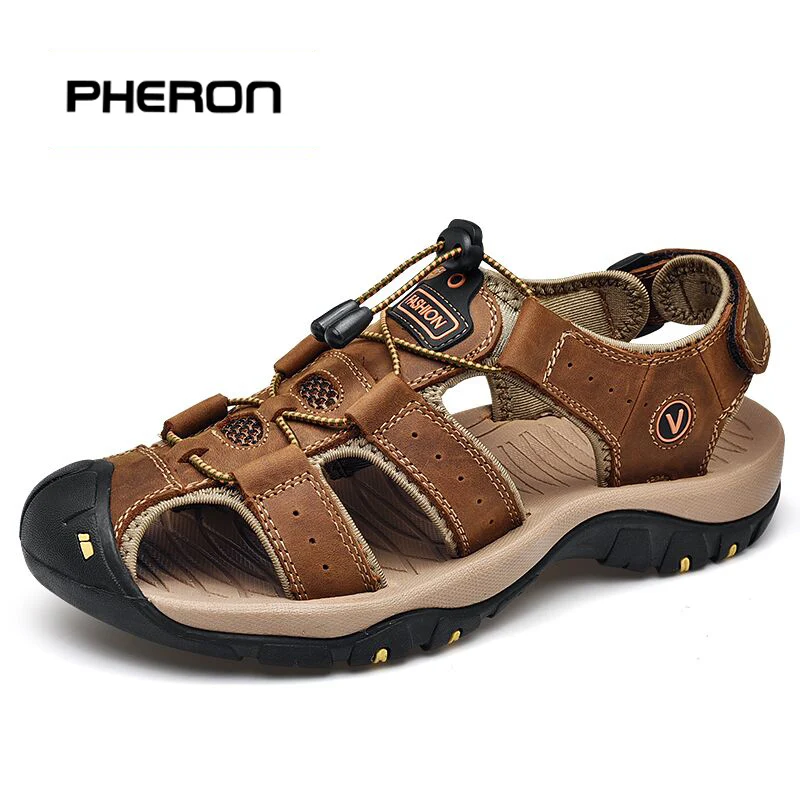 

2019 New Male Shoes Genuine Leather Men Sandals Summer Men Shoes Beach Sandals Man Fashion Outdoor Casual Sneakers Size 48