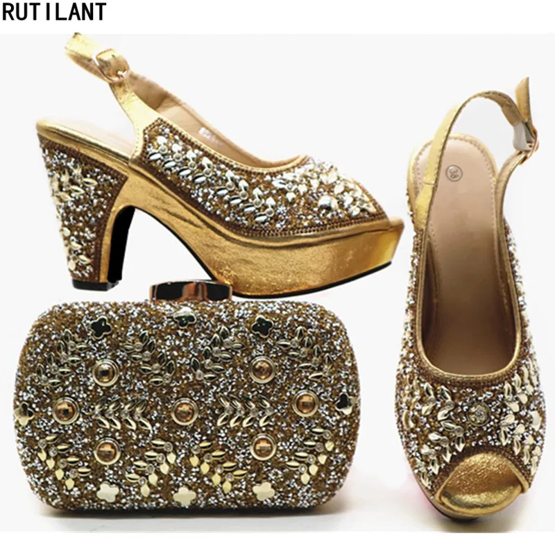 

Latest Italian Shoes with Matching Bag Set Decorated with Rhinestone Shoes and Bag Set African Sets 2018 African Shoes for Women