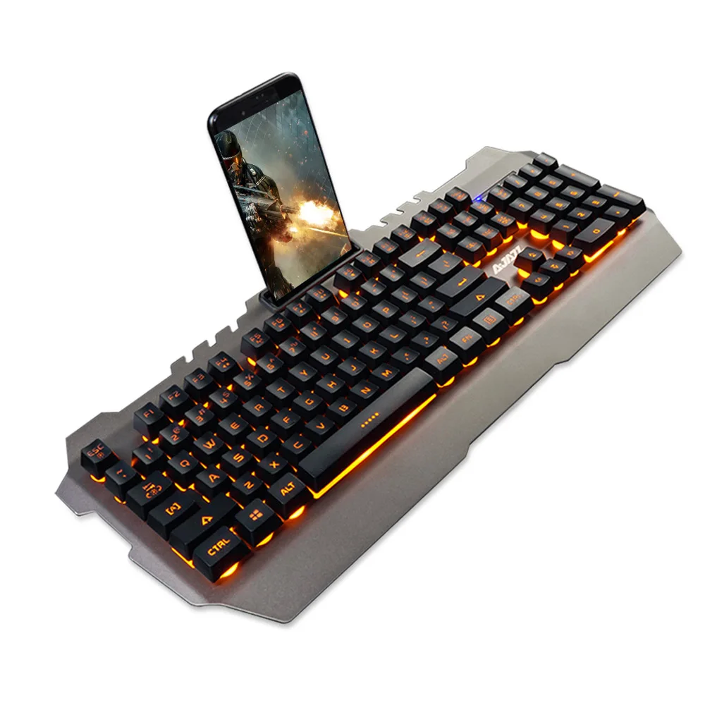 

AJAZZ USB Wired Gaming Mechanical Feel Keyboard Yellow Backlight Waterproof Alloy Panel 104 Keys for Gaming Office Black