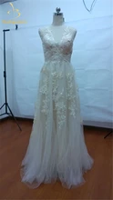 Vintage 2017 Lace Wedding Dresses Champagne V-Neck Appliques Ruffles Cap Sleeve Bridal Gowns W33