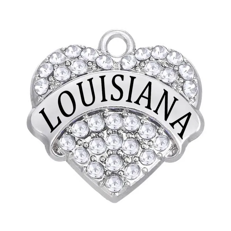 Wholesale Personalized Custom Clear Rhinestone Heart Louisiana State