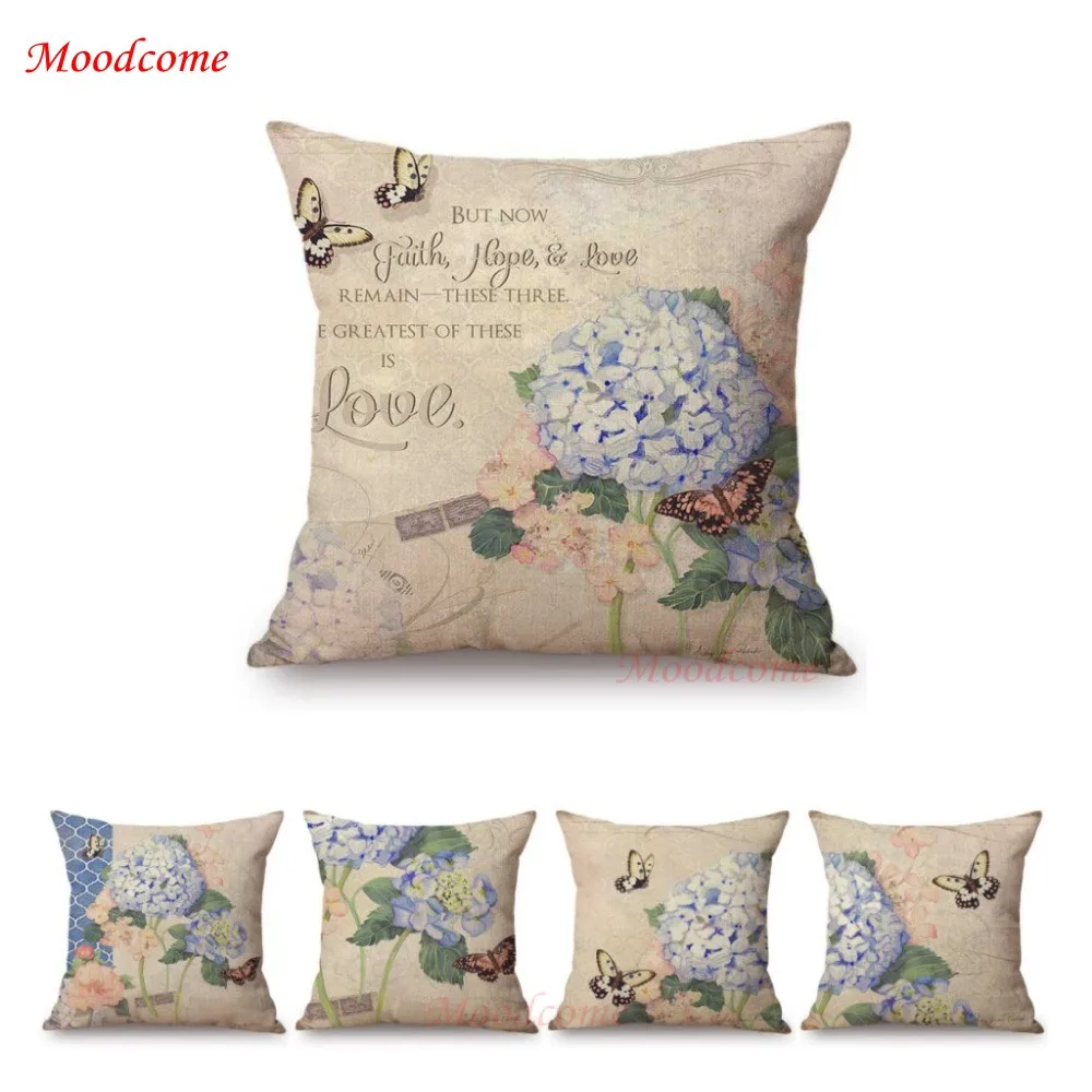

Spring Flower Hydrangeas Peony Sunflower Daffodil Watercolor Painting Sofa Throw Pillow Cover Cotton Linen Floral Cushion Cover