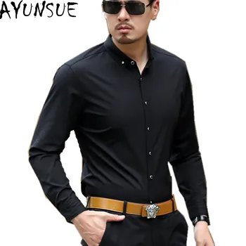 

AYUNSUE Men Shirts Autumn Camisa Slim Fit Men Shirt High Quality Solid Casual Shirts Camisas Para Hombre Black Male Shirt WXF056