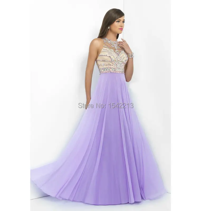 Light Purple Prom Dress Heavy Beaded Open Back Sexy Long Formal Event