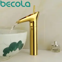 Бесплатная доставка becola творческий дизайн золотой латуни бассейна кран горячей и холодной воды Ванная Комната Раковина Нажмите GZ-8007K