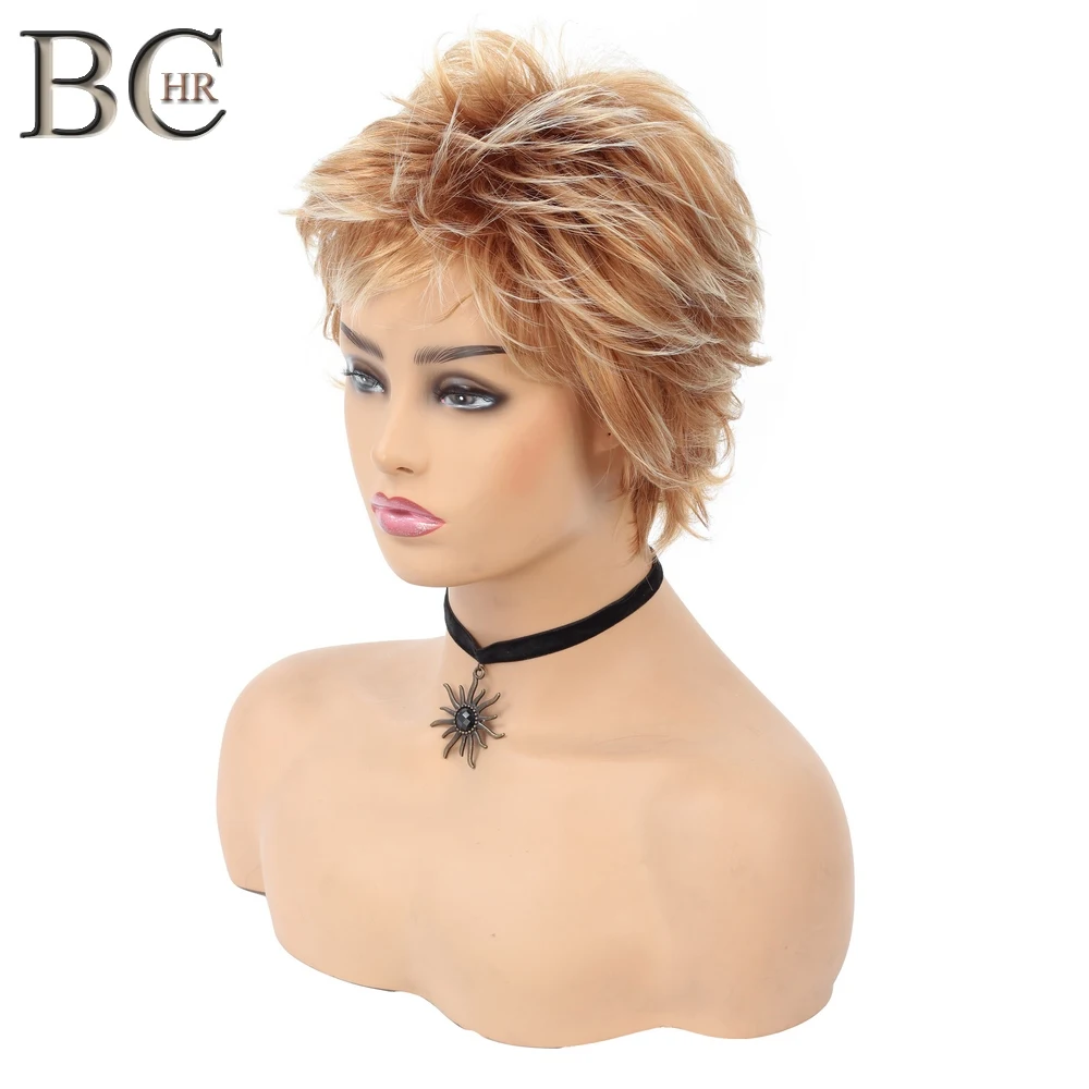 

BCHR 6 Inch Short Fluffy Wigs Straight Synthetic Wig for Women Ombre Brown Wig with Cascaded Layers Hair